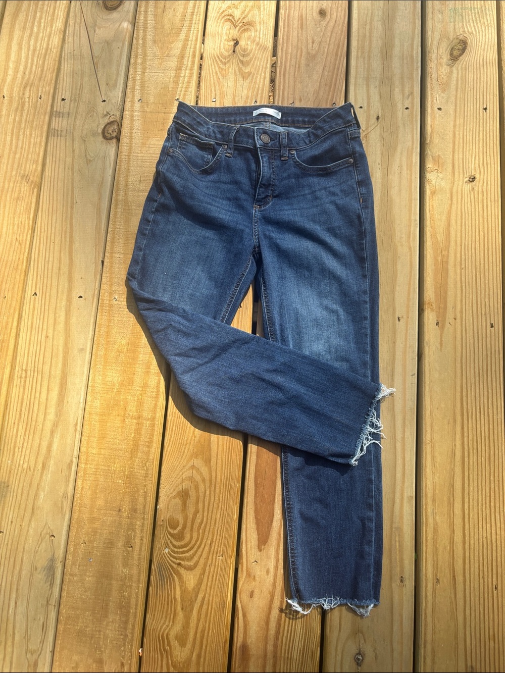 LC Lauren Conrad Dark Blue Cropped Ankle Jeans with Frayed Hem